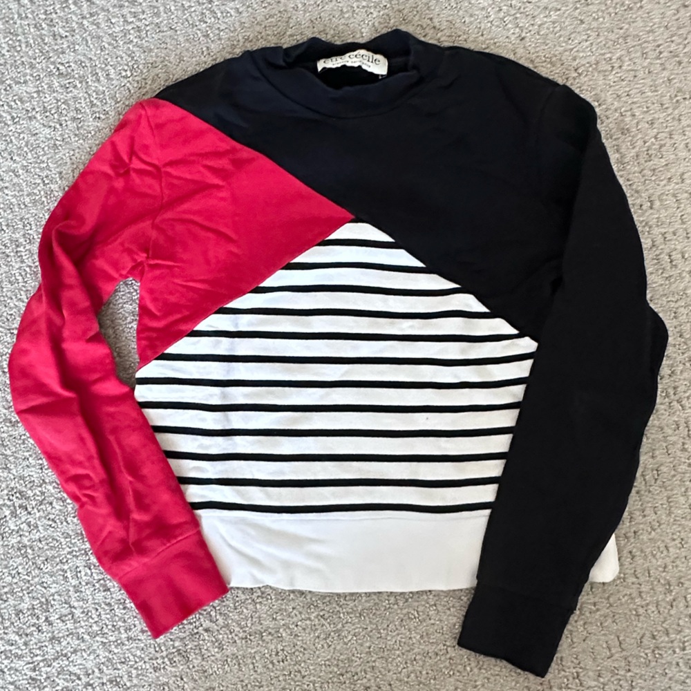 Etre Cecile Red and Black Striped Sweater